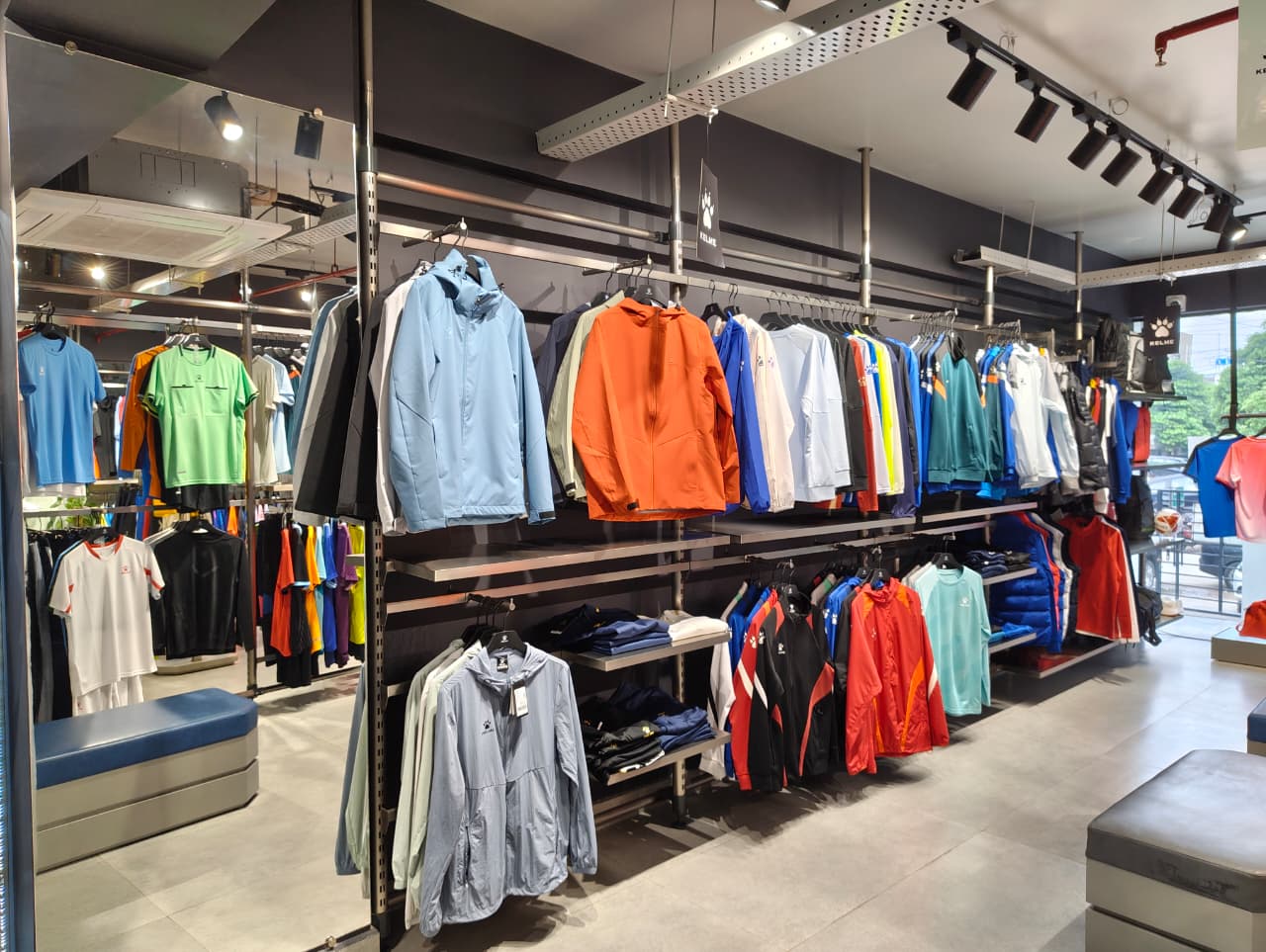 Kelme jackets and performance apparel inside the Noida store